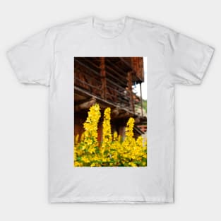 Wooden Farm Building with Foreground Flowers T-Shirt